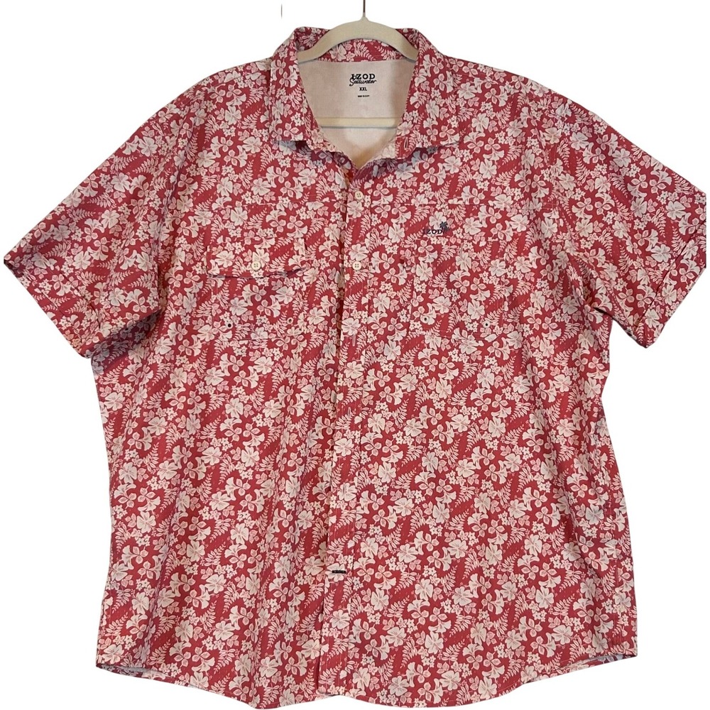IZOD Saltwater Men's XXL Pinkish/Red Hawaiian Floral Short Sleeve Shirt‎ Beach